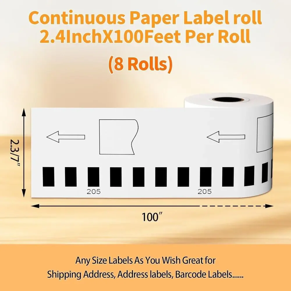 8-Pack Unistar - Brother QL Label Printer Continuous Label (2.4 in x 100 ft)